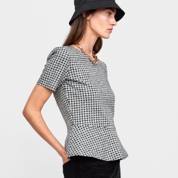 Zara Houndstooth Peplum Top